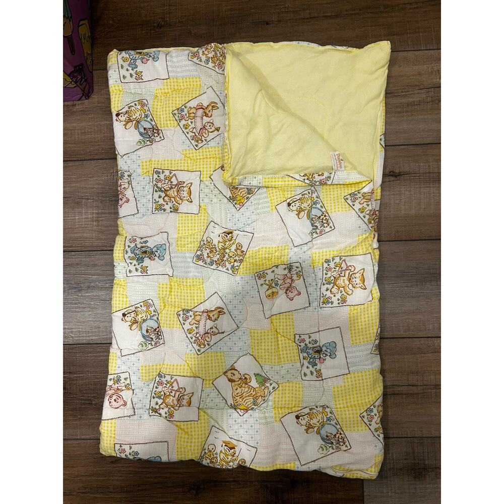 VINTAGE DUNDEE BABY BLANKET QUILT ZIPPERED SLEEPING BAG CAT BEAR BUNNY Chicks